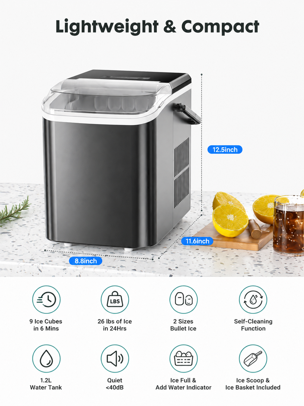 Portable Countertop Ice Maker-Black