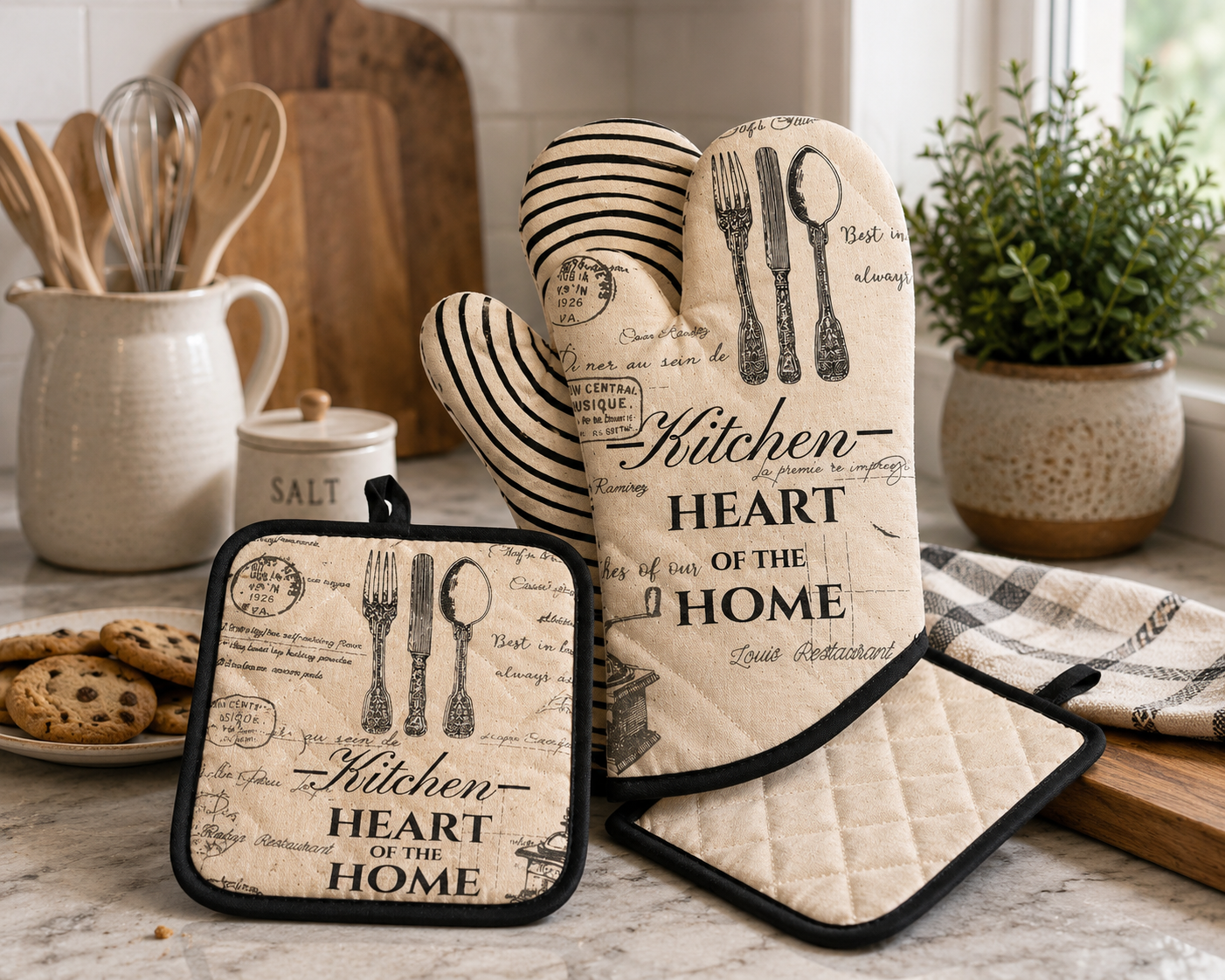 GREVY Quilted Cotton Pot Holders with Pocket Heat Resistant Oven Mitts-set of 4