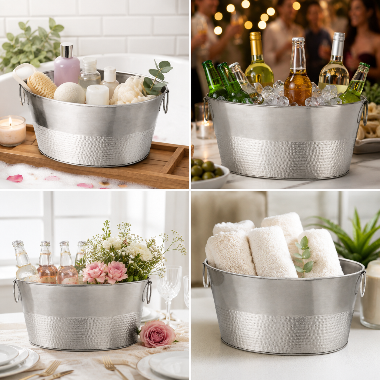 23.5L Stainless Steel Hammered Metal Oval Beverage Tub - Threshold