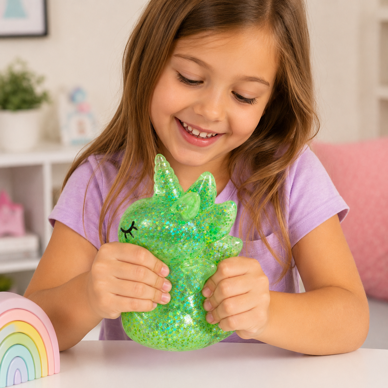Green Glitter Unicorn Squishy Sensory Toy