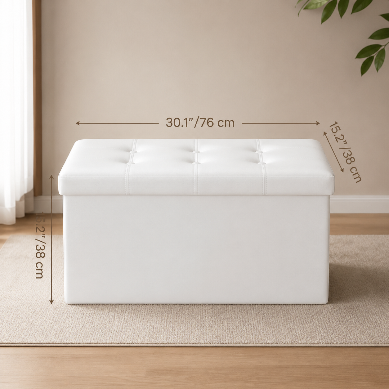 30" Folding Storage Ottoman Bench – White