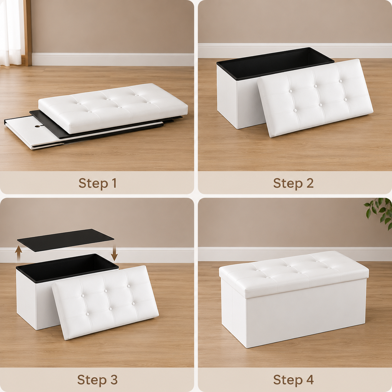 30" Folding Storage Ottoman Bench – White