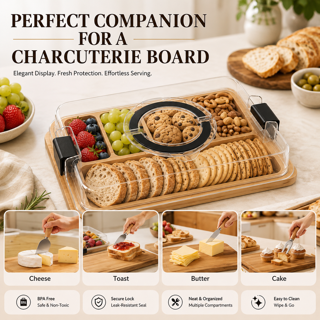 Bamboo Charcuterie Serving Tray with Lid