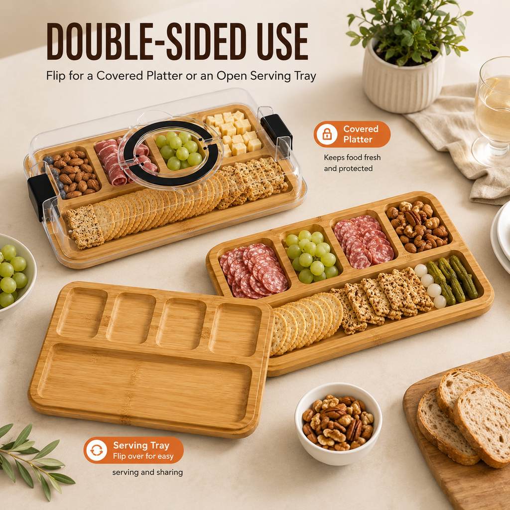 Bamboo Charcuterie Serving Tray with Lid