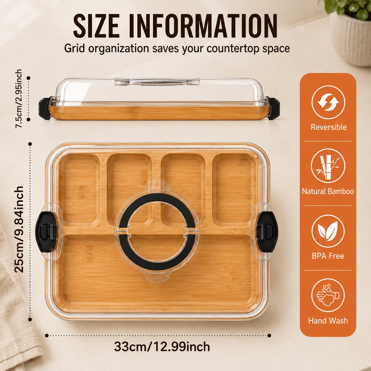 Bamboo Charcuterie Serving Tray with Lid