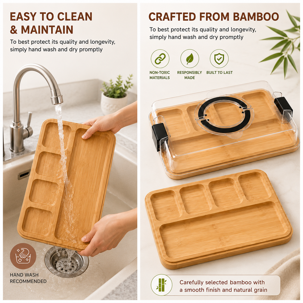 Bamboo Charcuterie Serving Tray with Lid