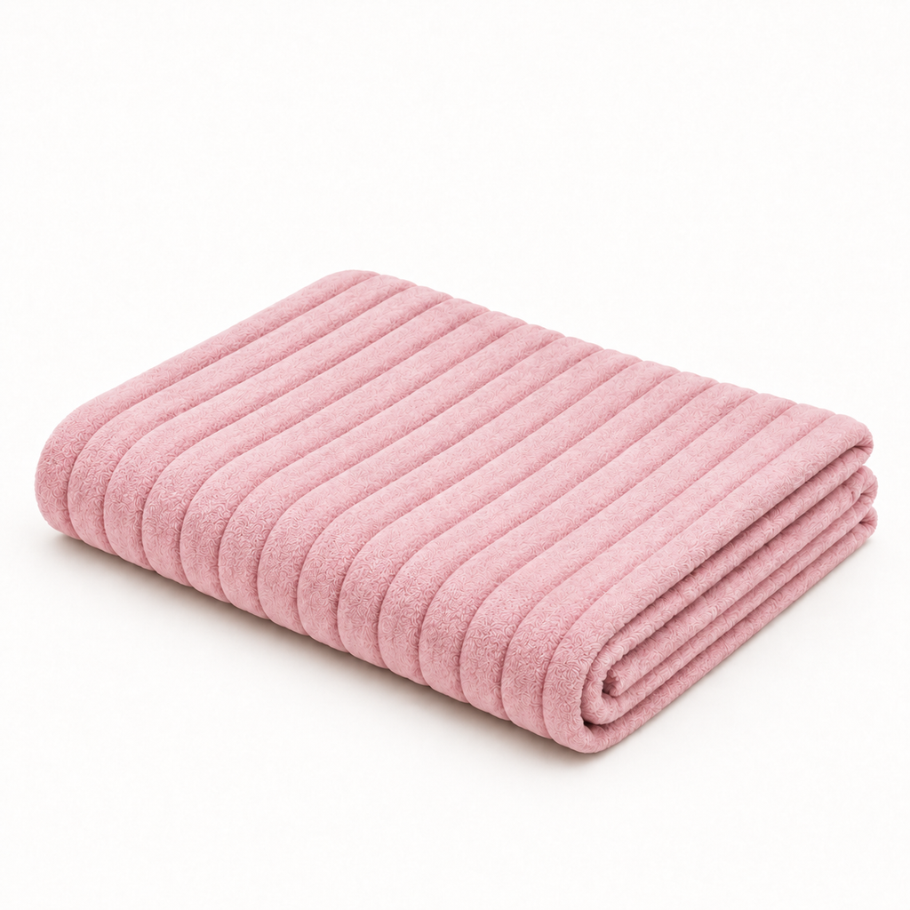 Ultra-Soft Ribbed Plush Throw Blanket – Pink Twin (60*80)