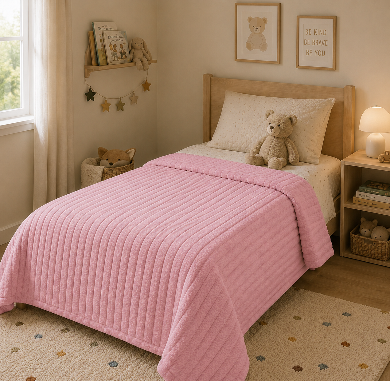 Ultra-Soft Ribbed Plush Throw Blanket – Pink Twin (60*80)