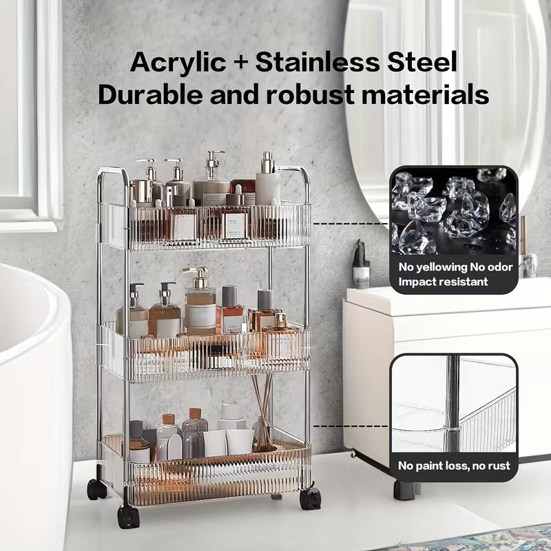 4-Tier Acrylic Rolling Storage Cart with Hanging Baskets