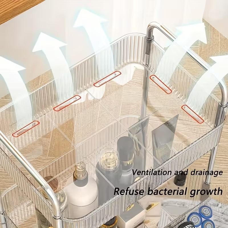 4-Tier Acrylic Rolling Storage Cart with Hanging Baskets