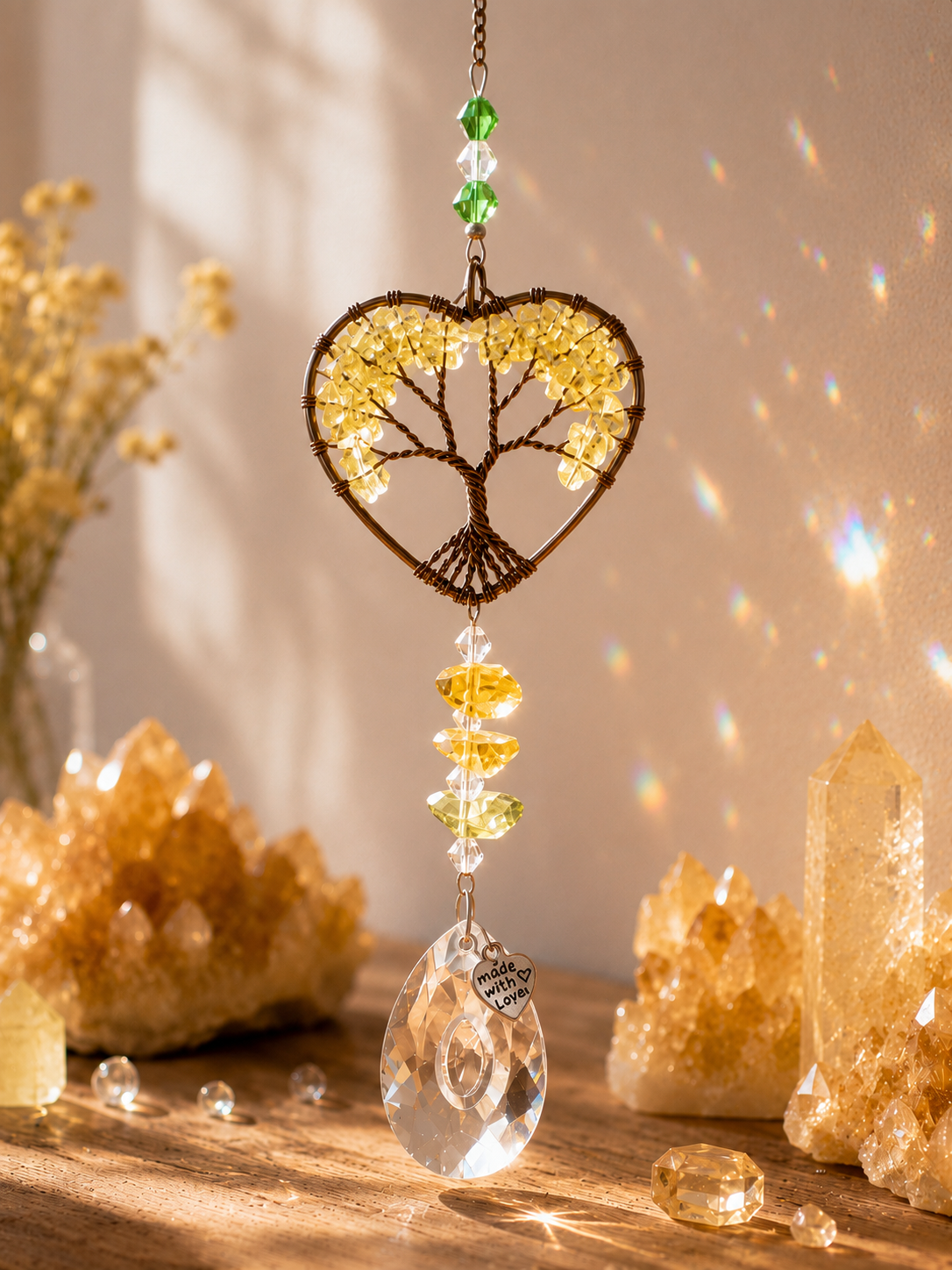 Yellow Crystal Chakra Tree of Life Suncatcher – Hanging Ornament