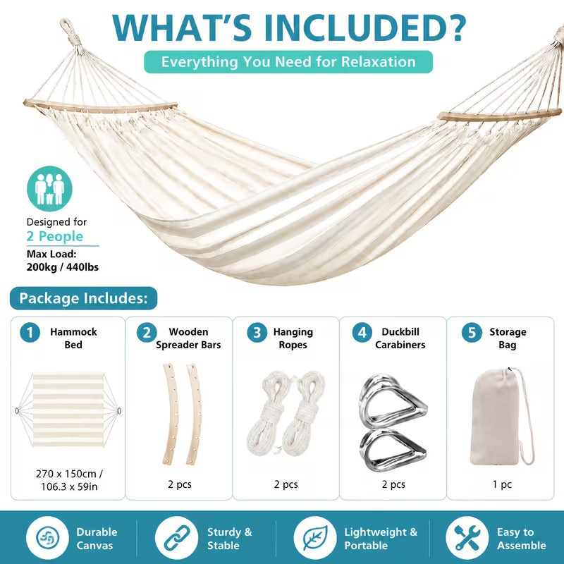 Oversized Double Spreader Bar Hammock with Carry Bag