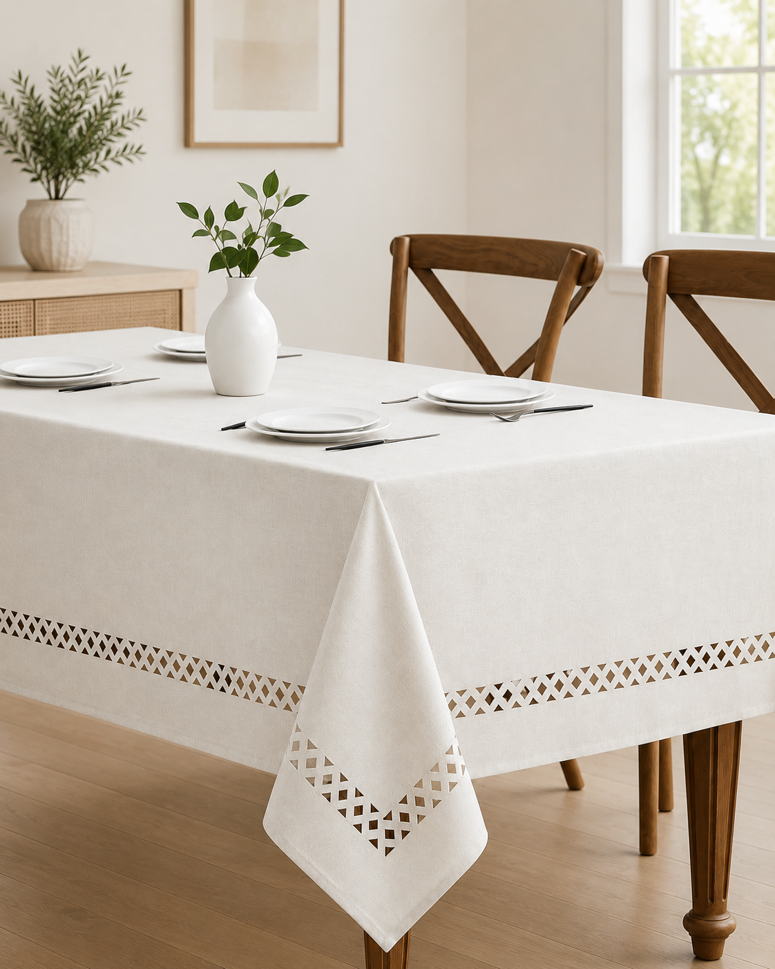 MIULEE Beige Rectangle Linen Polyester Tablecloth 66"x126"