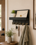 Baoswi Key and Letter Holder Wall Wooden Shelf with 5 Hooks Decorative Retro Farmhouse Decor for Entrance (Black)