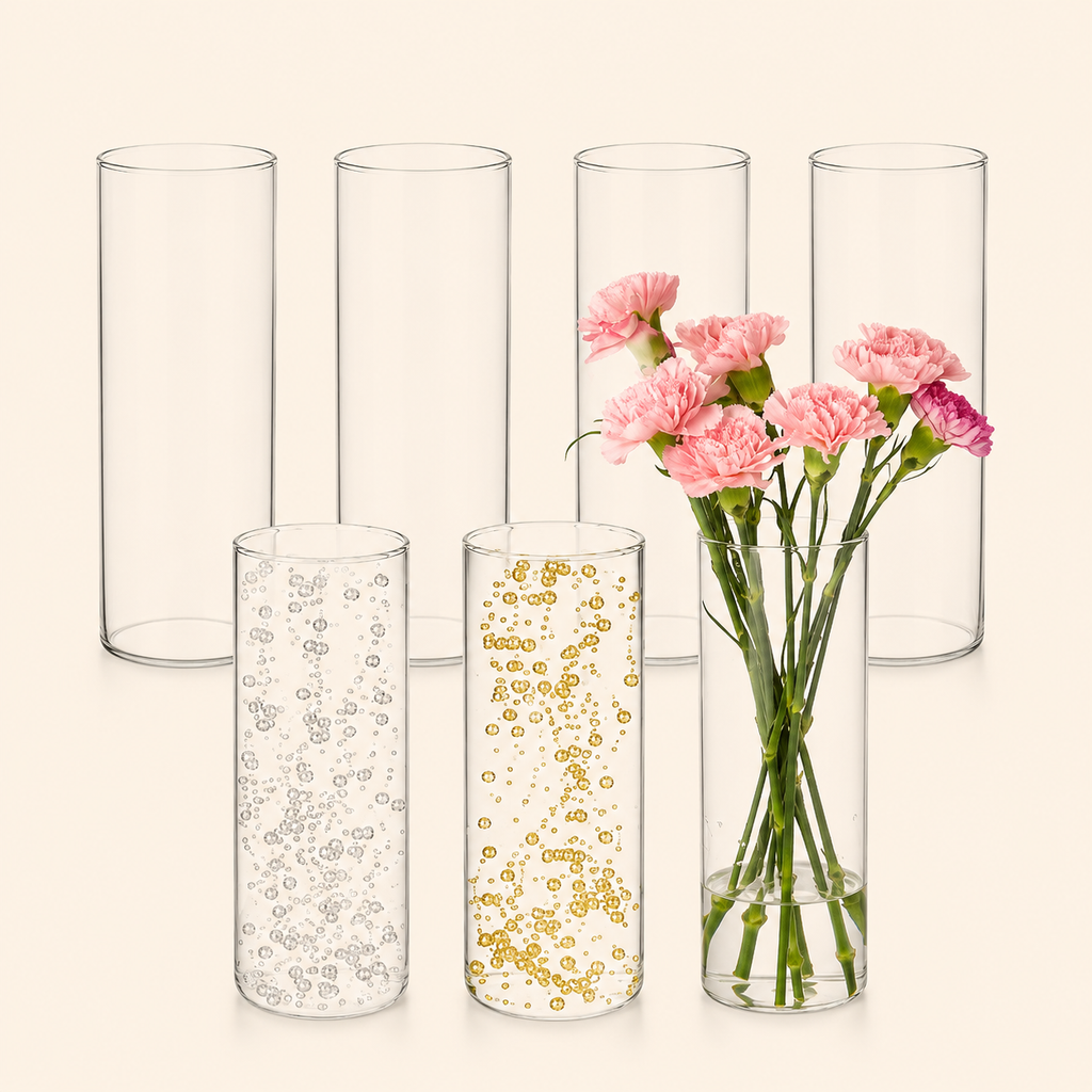 7pcs Glass Cylinder Vases for Centerpieces - 10 Inch Tall Glass Vases