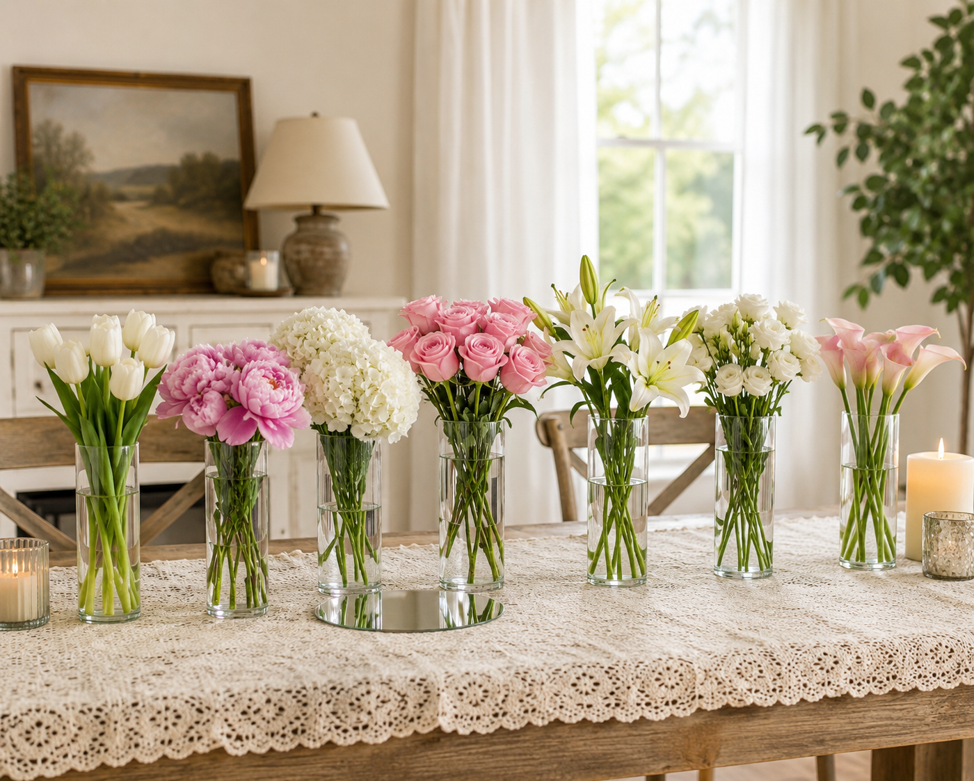 7pcs Glass Cylinder Vases for Centerpieces - 10 Inch Tall Glass Vases