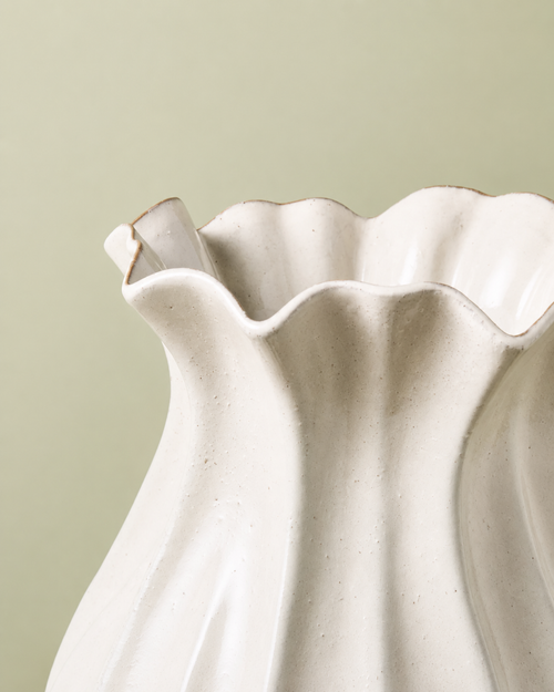 16" Pleated Ceramic Vase Sour Cream - Hearth & Hand™ with Magnolia