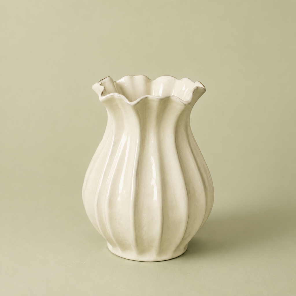 16" Pleated Ceramic Vase Sour Cream - Hearth & Hand™ with Magnolia