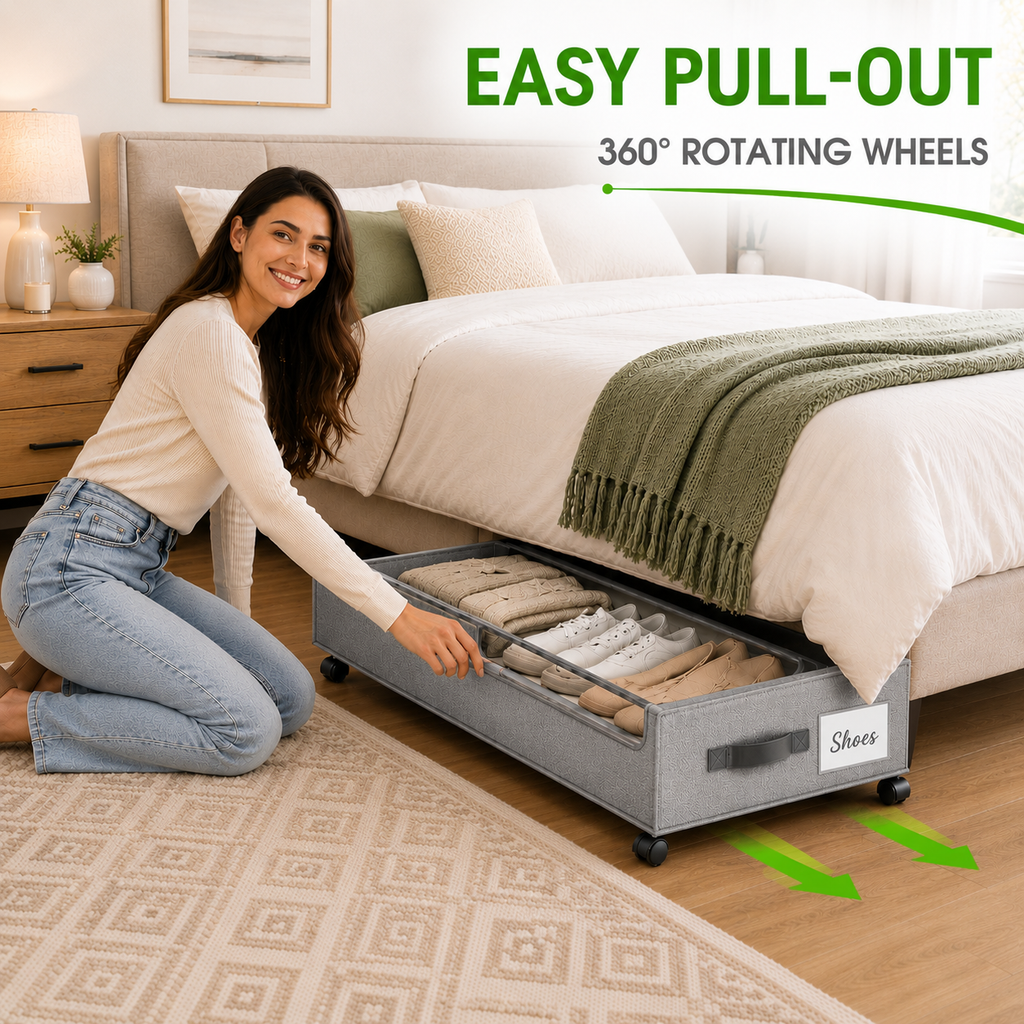 Under Bed Storage Bin with Wheels & Clear Lid-Gray