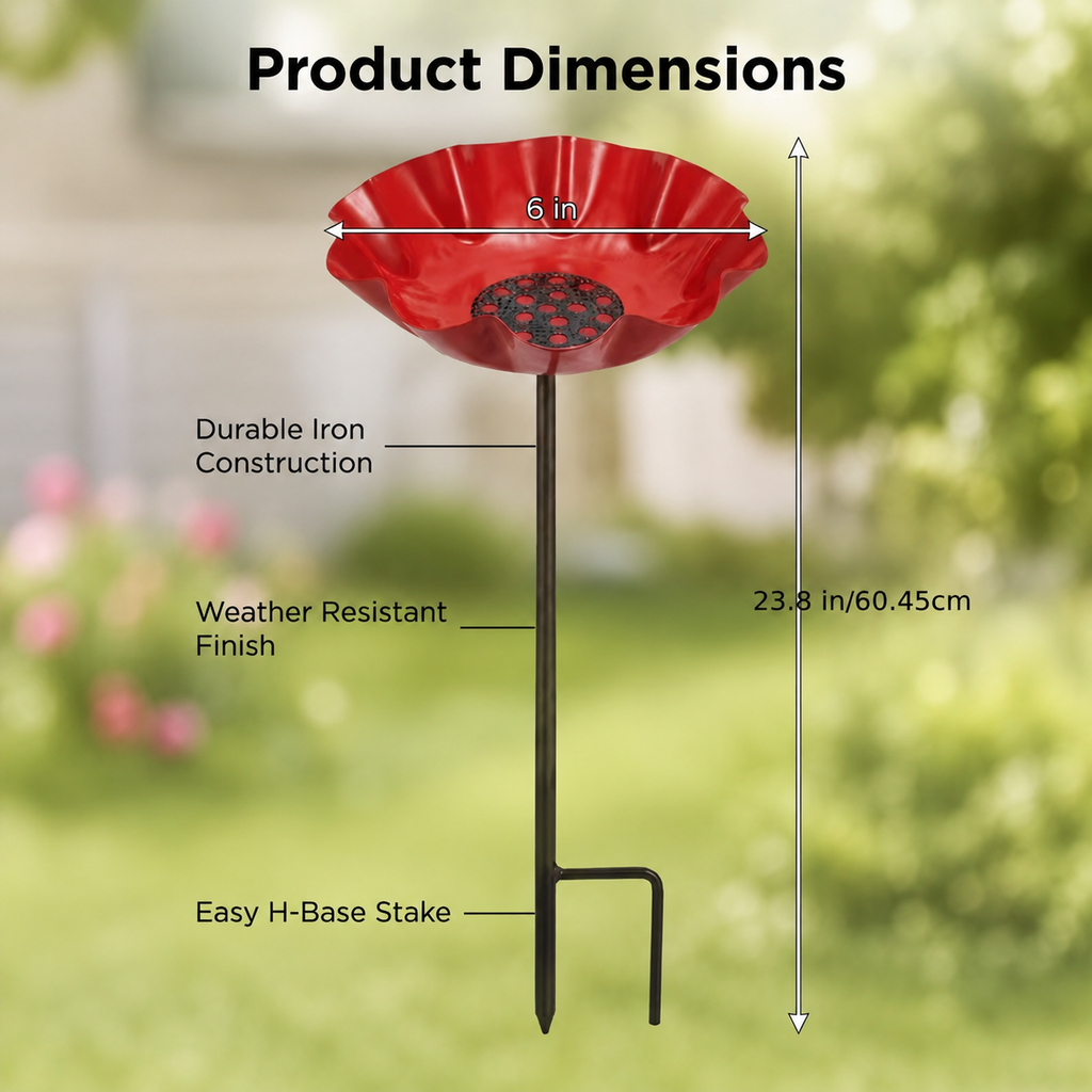 2pc-Metal Flower Bird Bath or Feeder Stake-Red & Blue