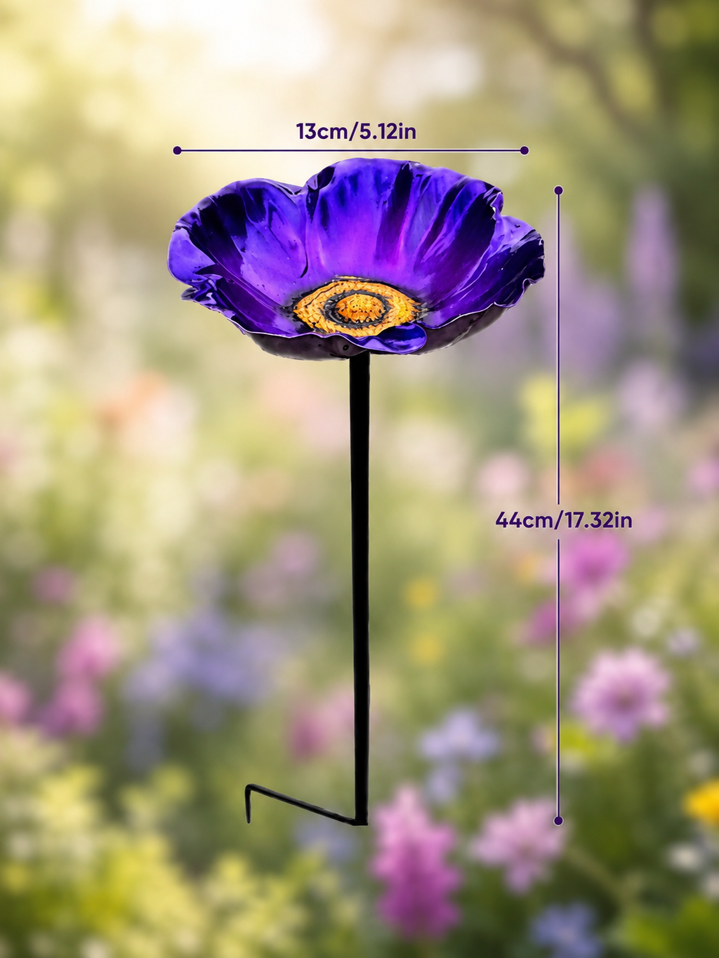 Hand-Painted Metal Flower Garden Bird Feeder & Bird Bath Stake