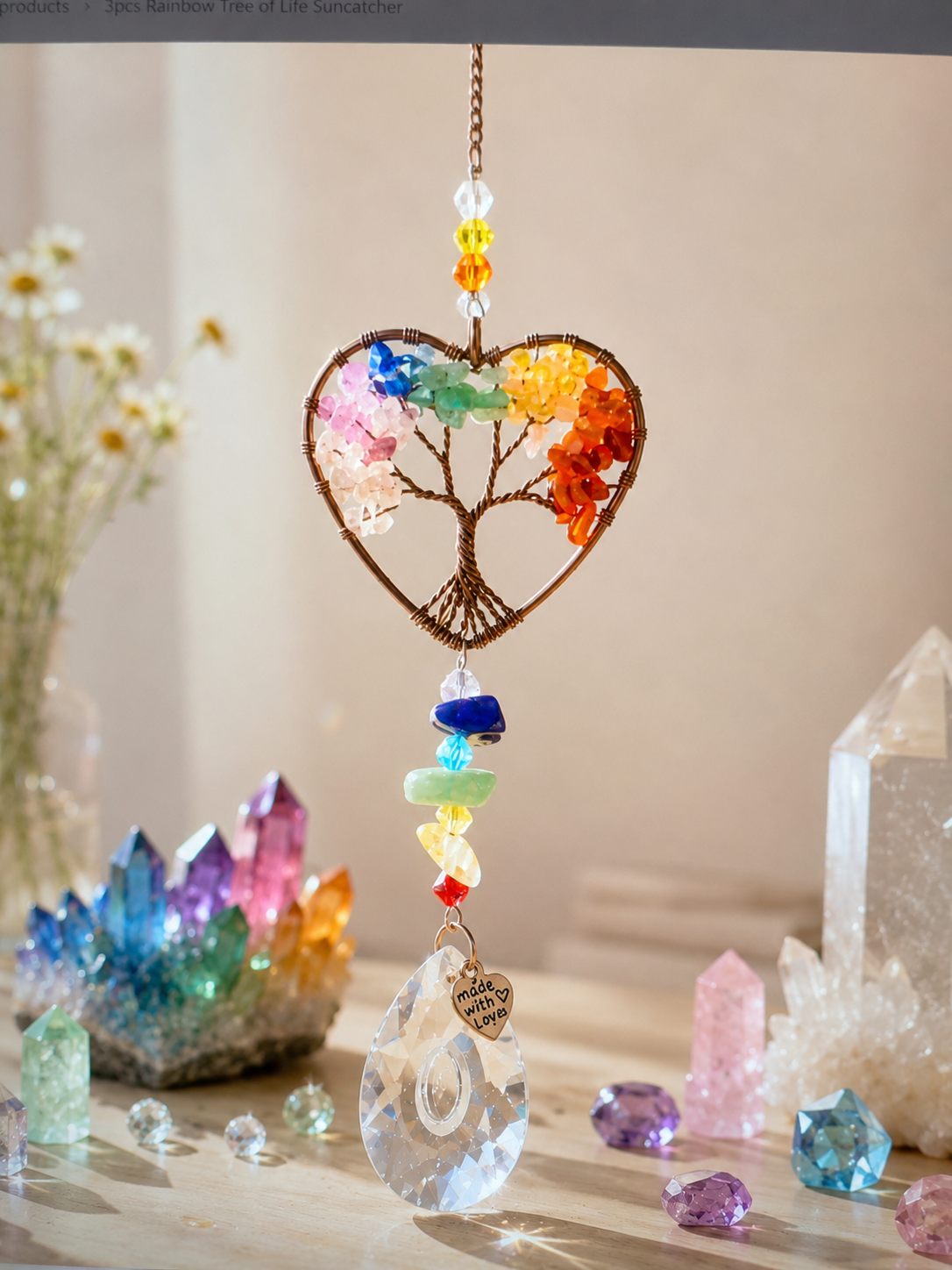 Rainbow Crystal Chakra Tree of Life Suncatcher – Hanging Ornament