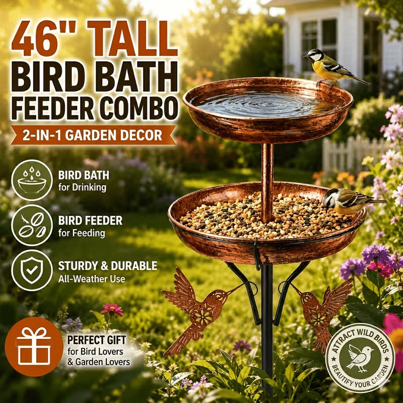 46" Metal 2-Tier Bird Bath & Bird Feeder Combo