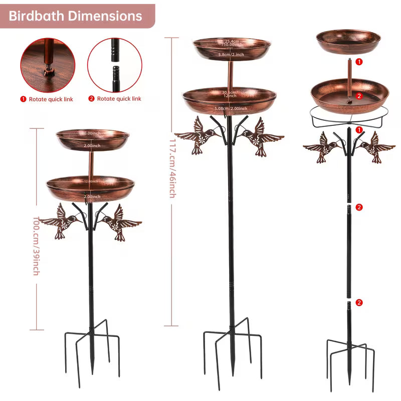 46" Metal 2-Tier Bird Bath & Bird Feeder Combo