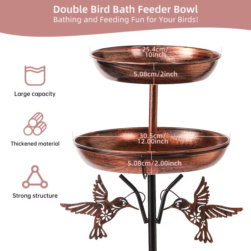 46" Metal 2-Tier Bird Bath & Bird Feeder Combo