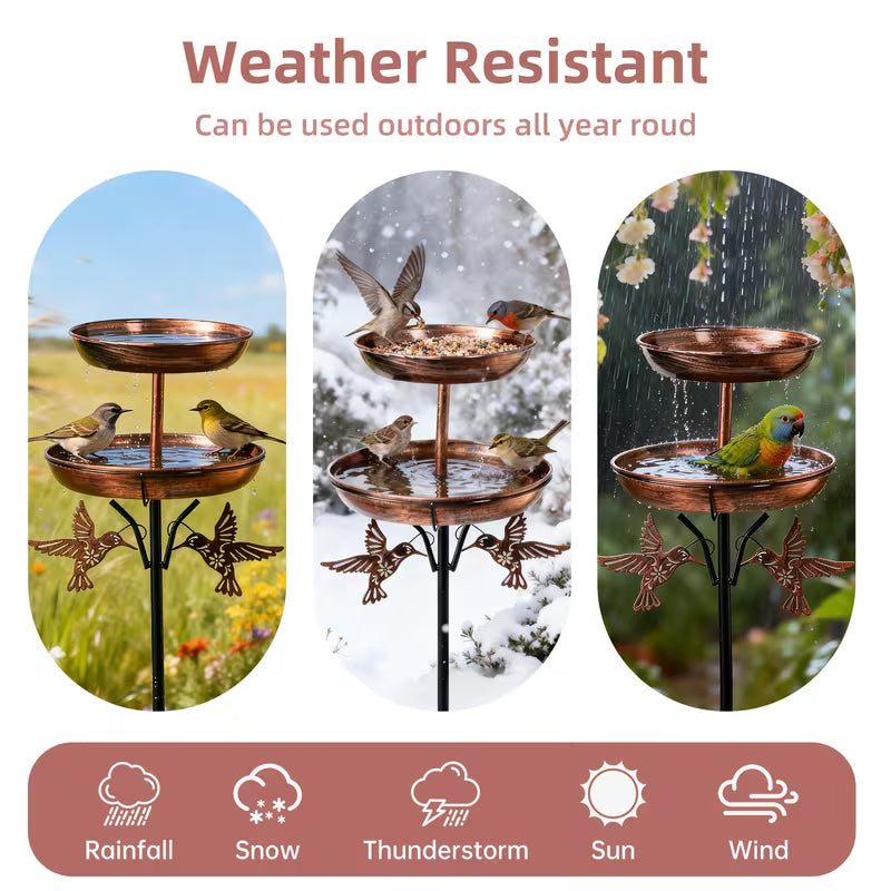 46" Metal 2-Tier Bird Bath & Bird Feeder Combo