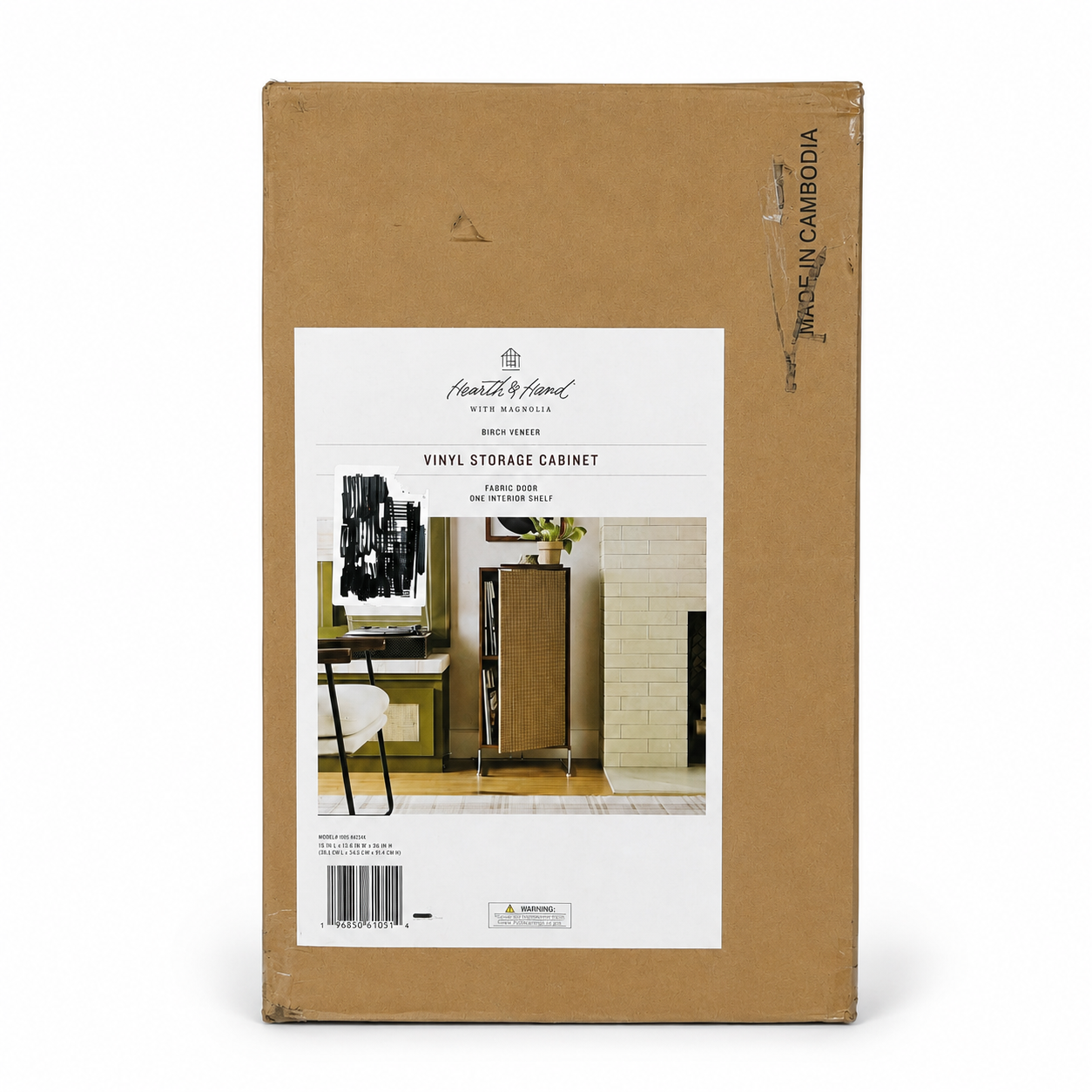 Wood and Fabric Vinyl Decorative Storage Cabinet - Hearth & Hand™ with Magnolia
