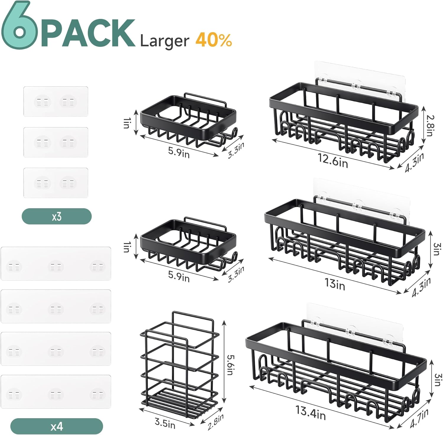 Veken 6-Pack Rustproof Waterproof Shower Caddy